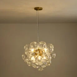(OpenBox) 6-Light Dimmable Brass Cluster Clear Glass Bubble Sphere Chandelier