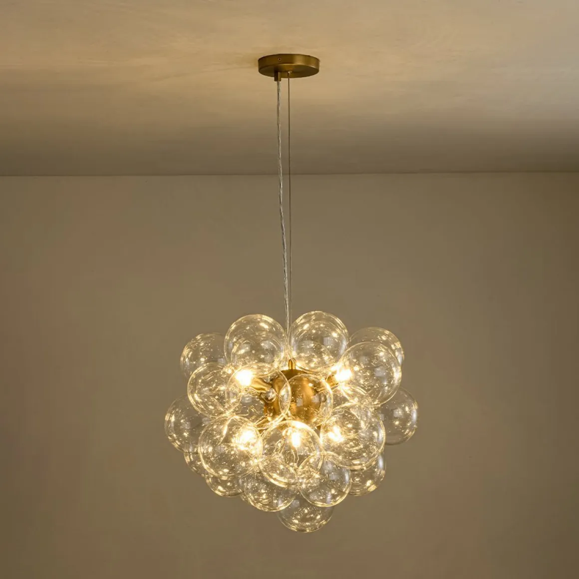 (OpenBox) 6-Light Dimmable Brass Cluster Clear Glass Bubble Sphere Chandelier