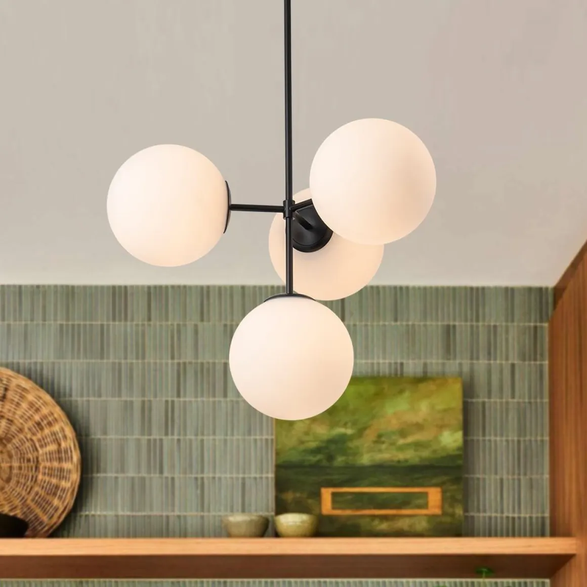 (OpenBox) 4-Light Opal Glass Globe Sputnik Semi Flush Chandelier