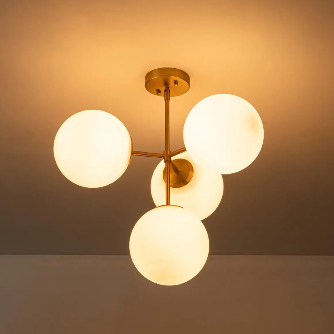 (OpenBox) 4-Light Opal Glass Globe Sputnik Semi Flush Chandelier