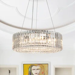 (OpenBox) Modern Chrome Round Drum Crystal Chandelier