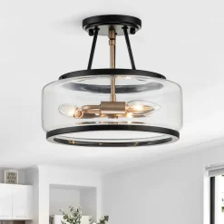 (OpenBox) Modern Farmhouse Drum Glass Semi Flush Mount