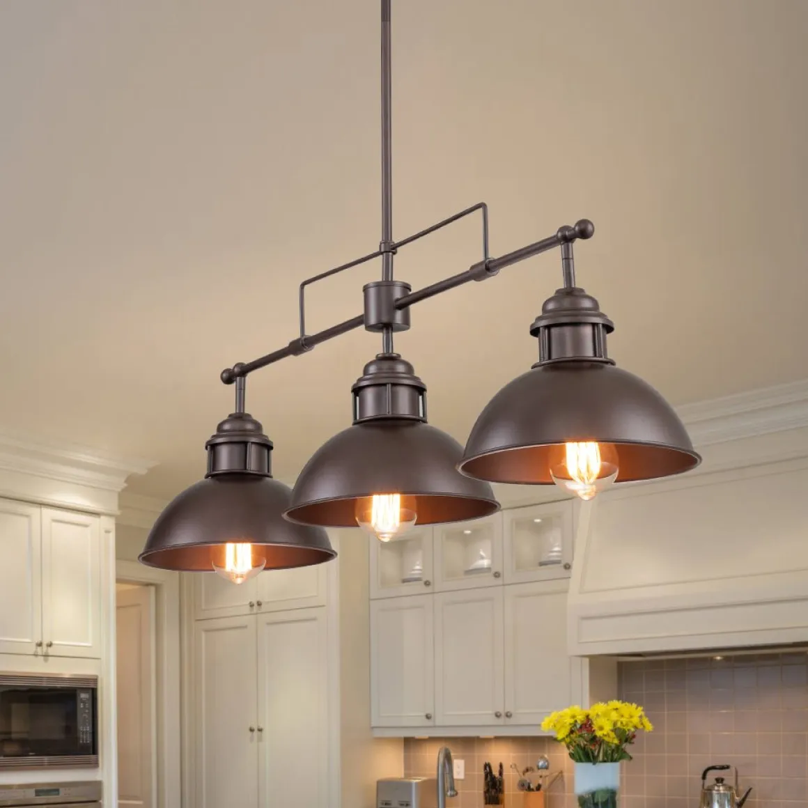 (OpenBox) Modern Farmhouse 3-light Island Pot Lid Dome Pendant