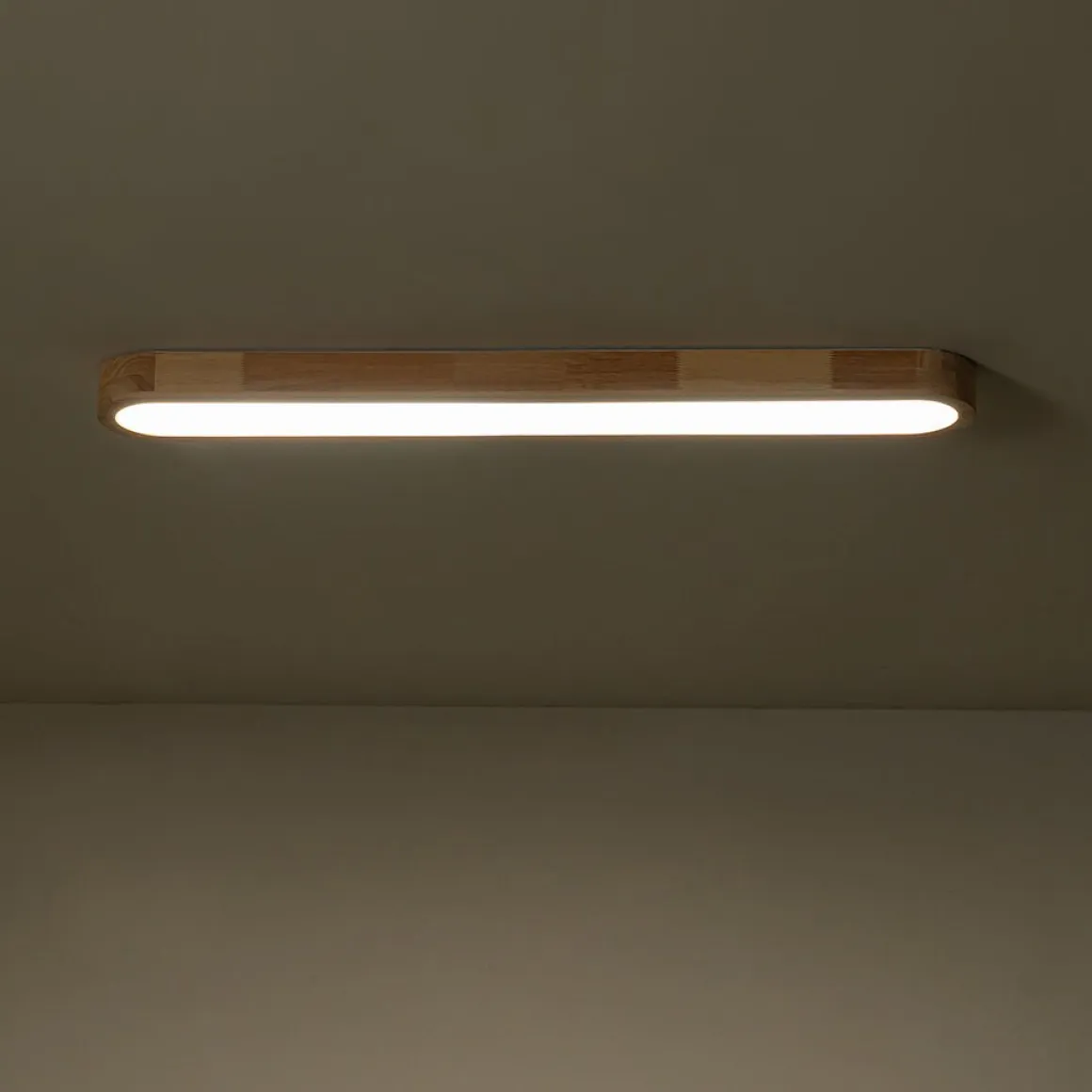 (OpenBox) Natural Wood Long Oval Dimmable LED Flush Mount
