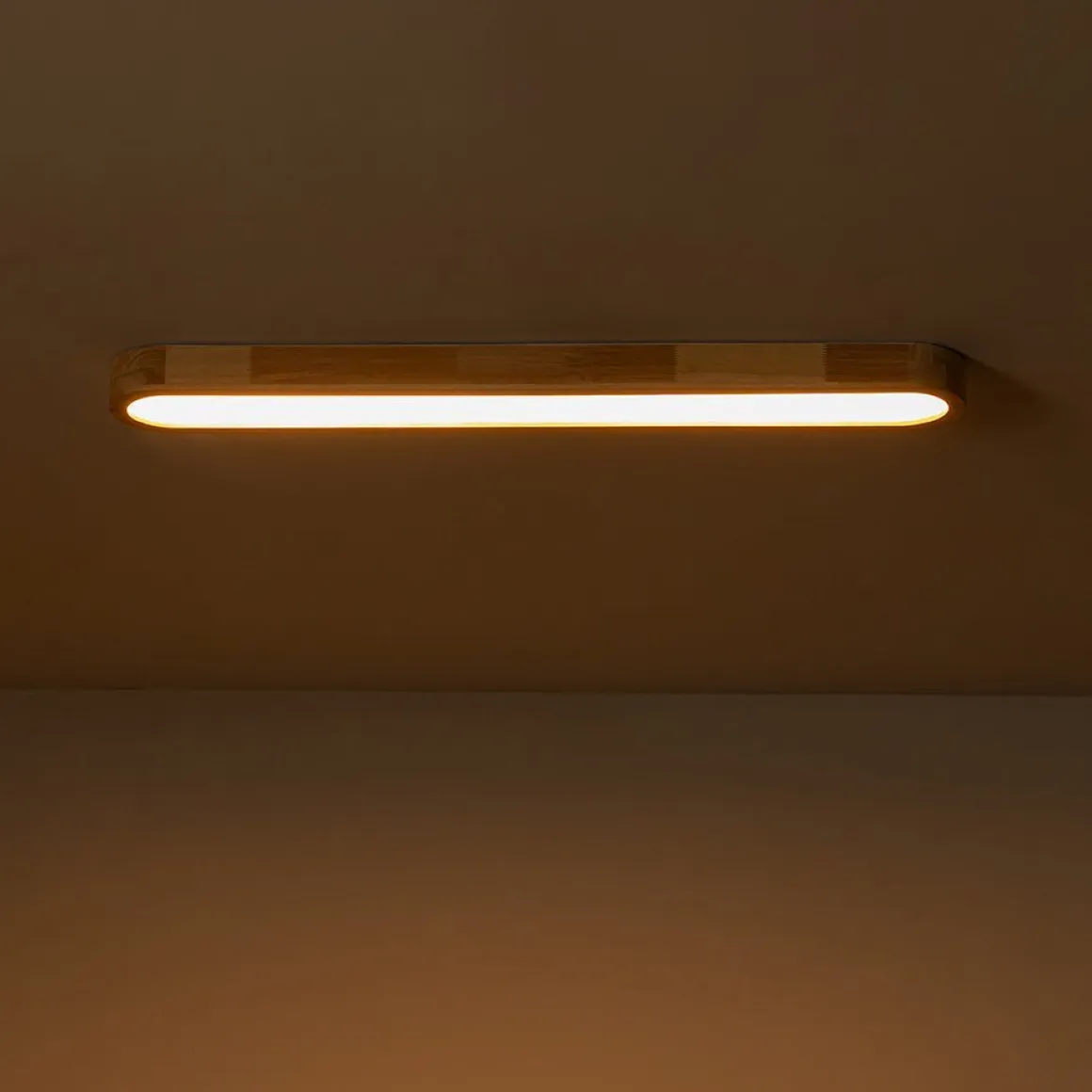 (OpenBox) Natural Wood Long Oval Dimmable LED Flush Mount