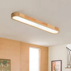 (OpenBox) Natural Wood Long Oval Dimmable LED Flush Mount