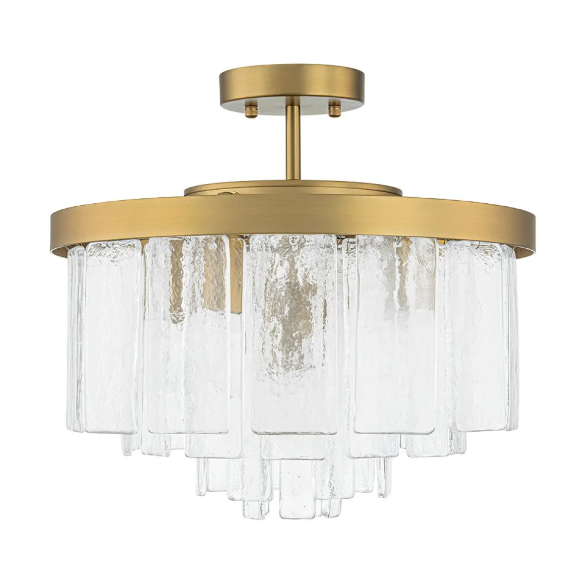 (OpenBox) Tiered Hammered Water Glass Round Semi Flush Mount