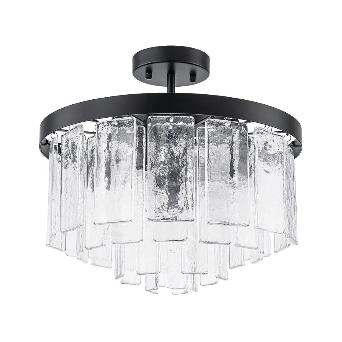 (OpenBox) Tiered Hammered Water Glass Round Semi Flush Mount