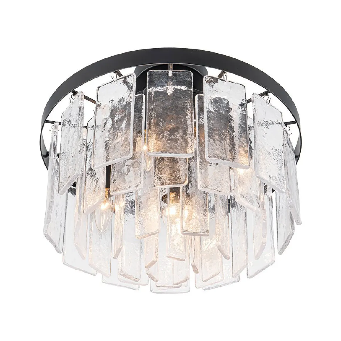 (OpenBox) Tiered Hammered Water Glass Round Semi Flush Mount