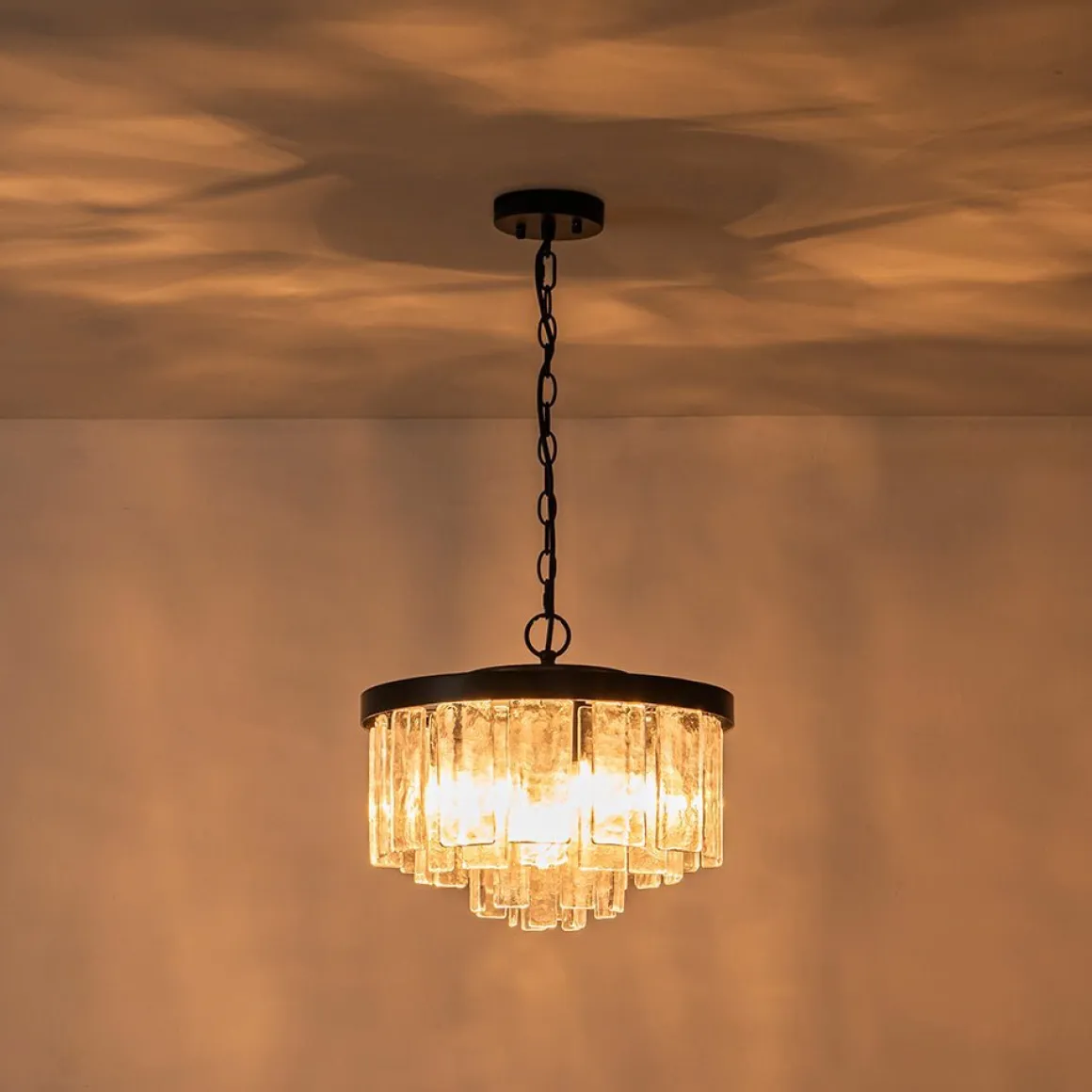 (OpenBox) Tiered Hammered Water Glass Round Semi Flush Mount