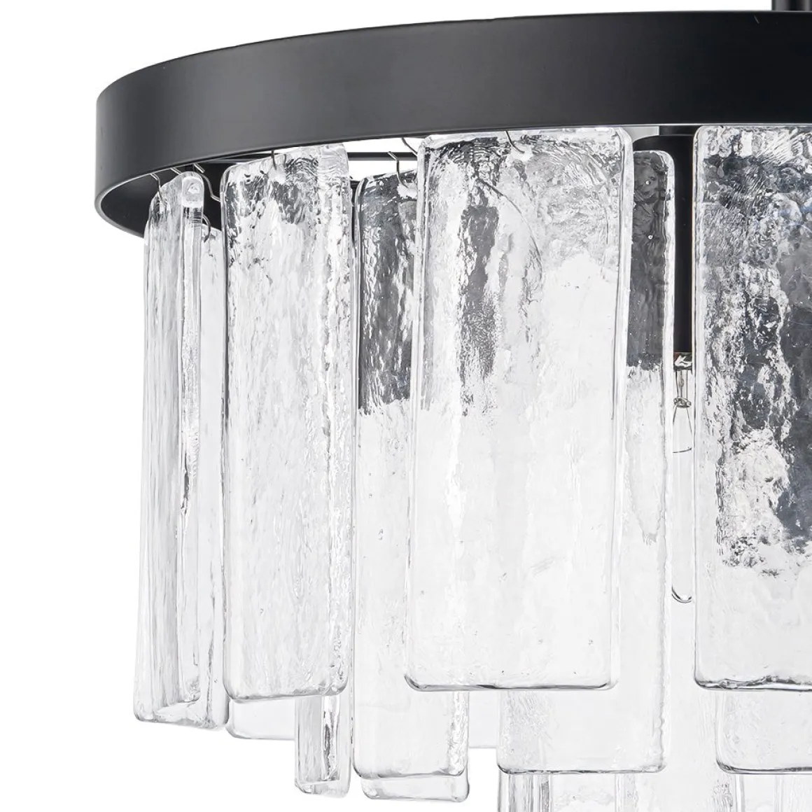 (OpenBox) Tiered Hammered Water Glass Round Semi Flush Mount
