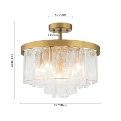 (OpenBox) Tiered Hammered Water Glass Round Semi Flush Mount