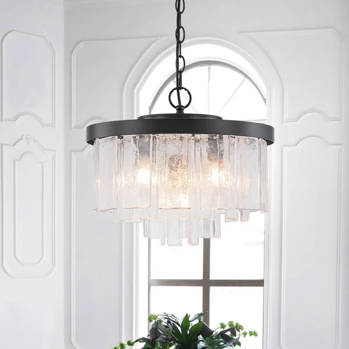 (OpenBox) Tiered Hammered Water Glass Round Semi Flush Mount