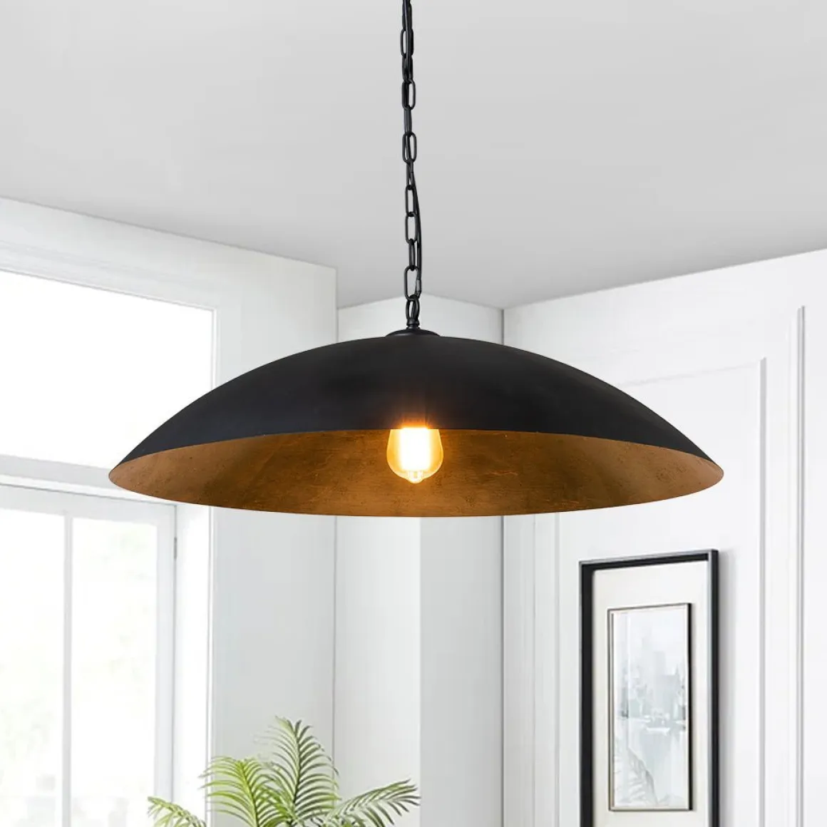 (OpenBox) Vintage Oversized Flat Dome Metal Pendant Light