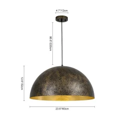 Oversized Antique Dark Rust Iron Dome Pendant Light