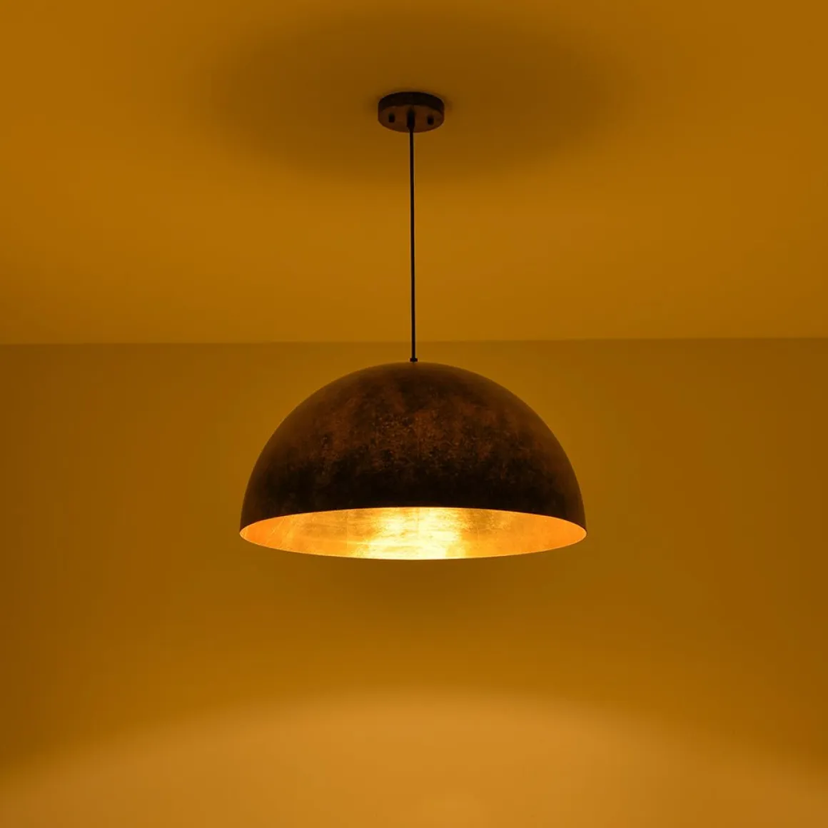 Oversized Antique Dark Rust Iron Dome Pendant Light