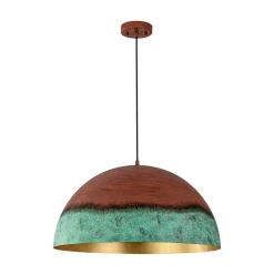 Oversized Industrial Copper Patina Metal Dome Pendant Light
