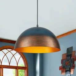 Oversized Industrial Oxidized Copper Patina Dome Pendant