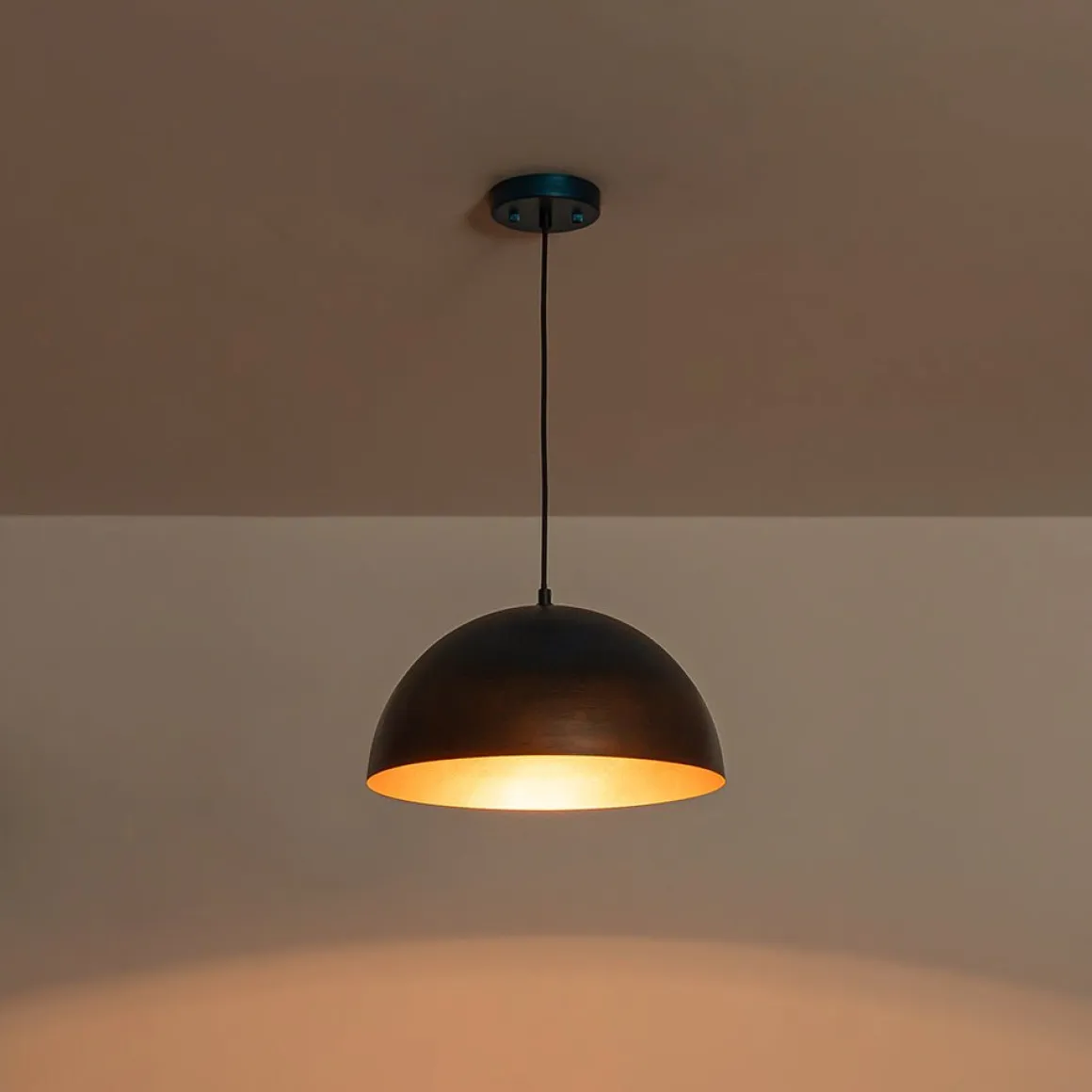 Oversized Industrial Oxidized Copper Patina Dome Pendant