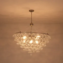 Oversized 8-Light Spiral Tiered Clear Glass Bubble Chandelier