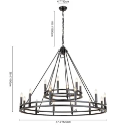 Oversized Vintage Black Candle Style Wagon Wheel Chandelier