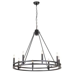 Oversized Vintage Black Candle Style Wagon Wheel Chandelier