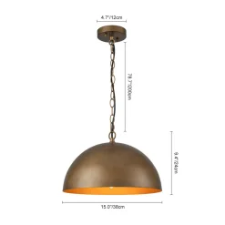 Oversized Vintage Bronze Metal Dome Pendant Light
