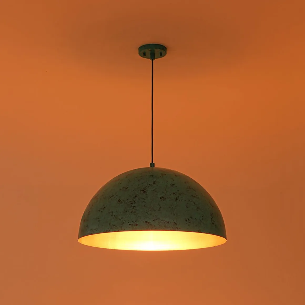 Oxidized Copper Verdigris Turquoise Oversized Dome Pendant