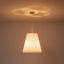 Pleated White Linen Conical Drum Cage Pendant Light