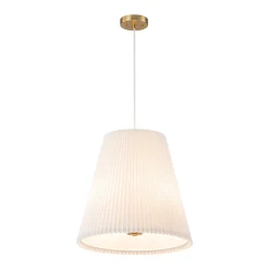 Pleated White Linen Conical Drum Cage Pendant Light