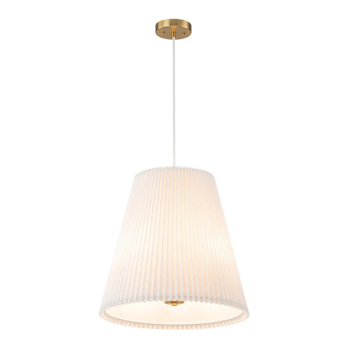 Pleated White Linen Conical Drum Cage Pendant Light