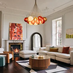 Pop Art Red Orange Hue Cluster Glass Globe Bubble Chandelier