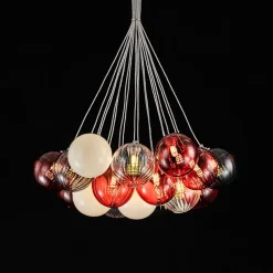 Pop Art Red Orange Hue Cluster Glass Globe Bubble Chandelier