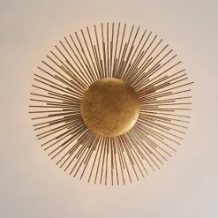 Radiant Antique Gild Gold Foiled Sunburst Round Semi Flush Mount