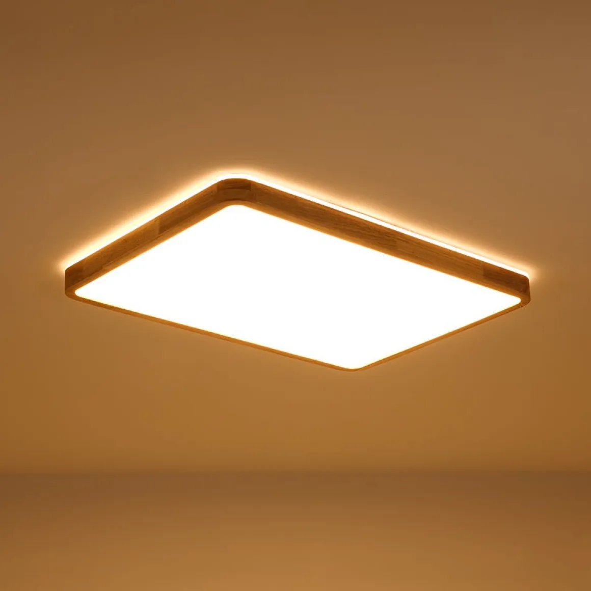 Rectangle Wood Dimmable LED Flush Mount Light