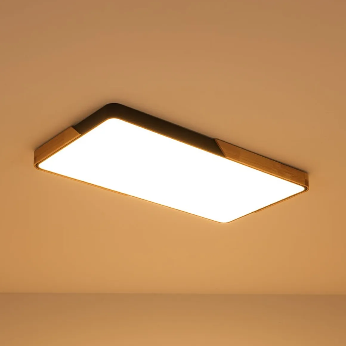 Rectangle Wood Dimmable LED Flush Mount Ceiling Light