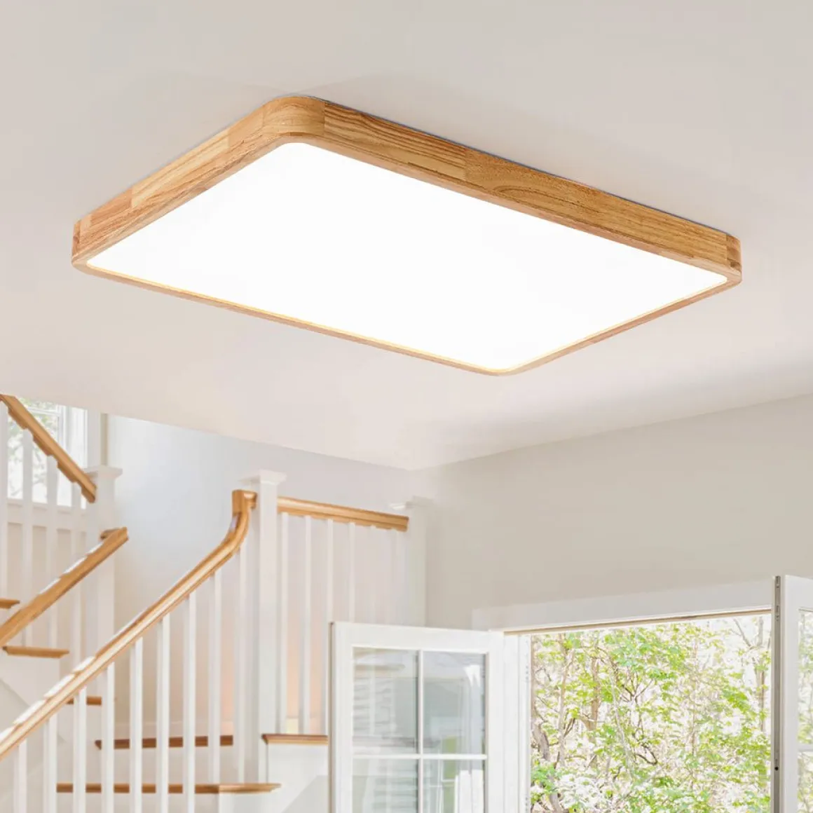 Rectangle Wooden Dimmable LED Flush Mount Ceiling Light