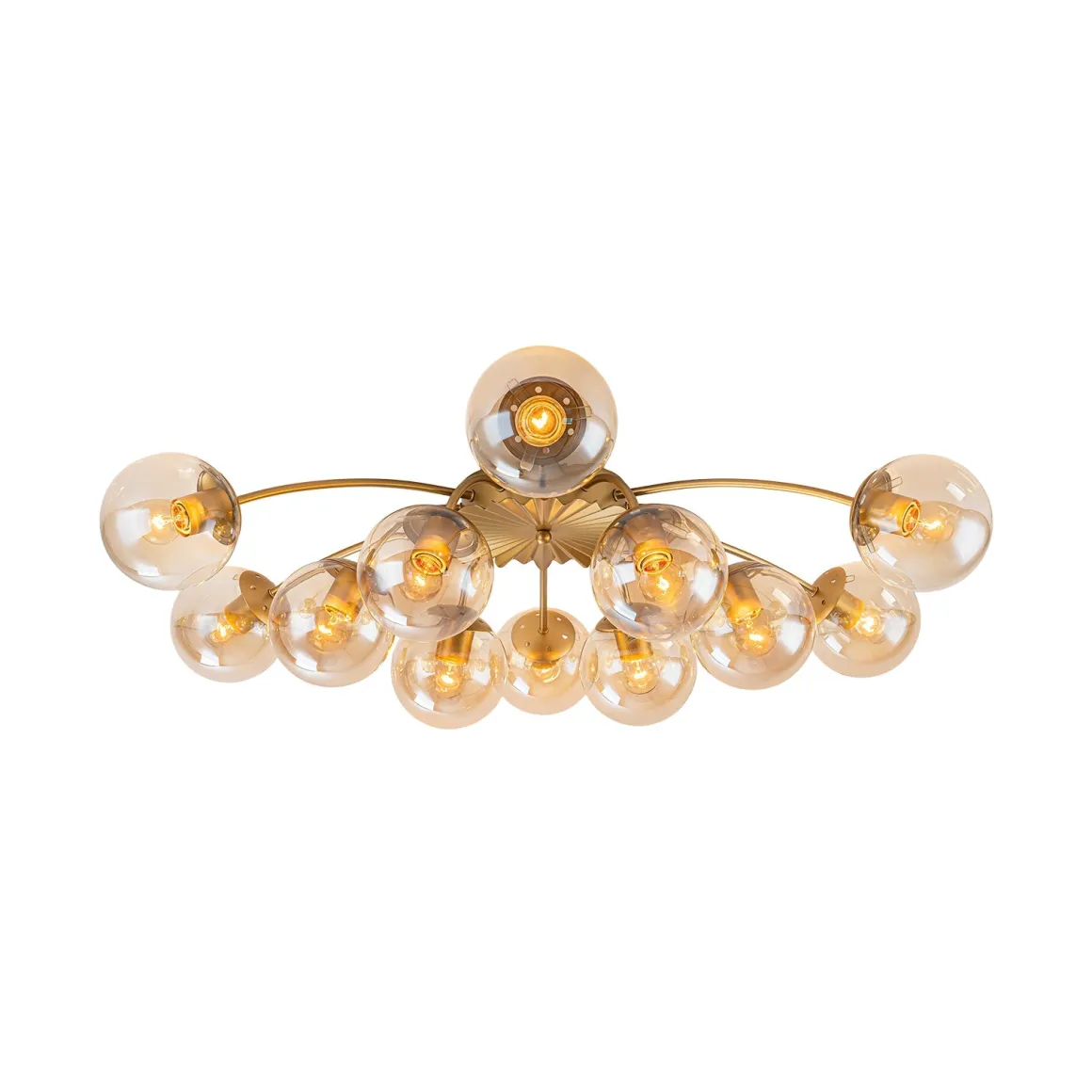 Retro Bloom 12-Light Amber Glass Bubble Semi Flush Chandelier