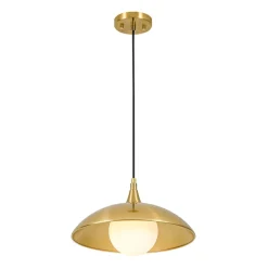 Retro 1-Light Brass Iron Flat Dome Kitchen Pendant
