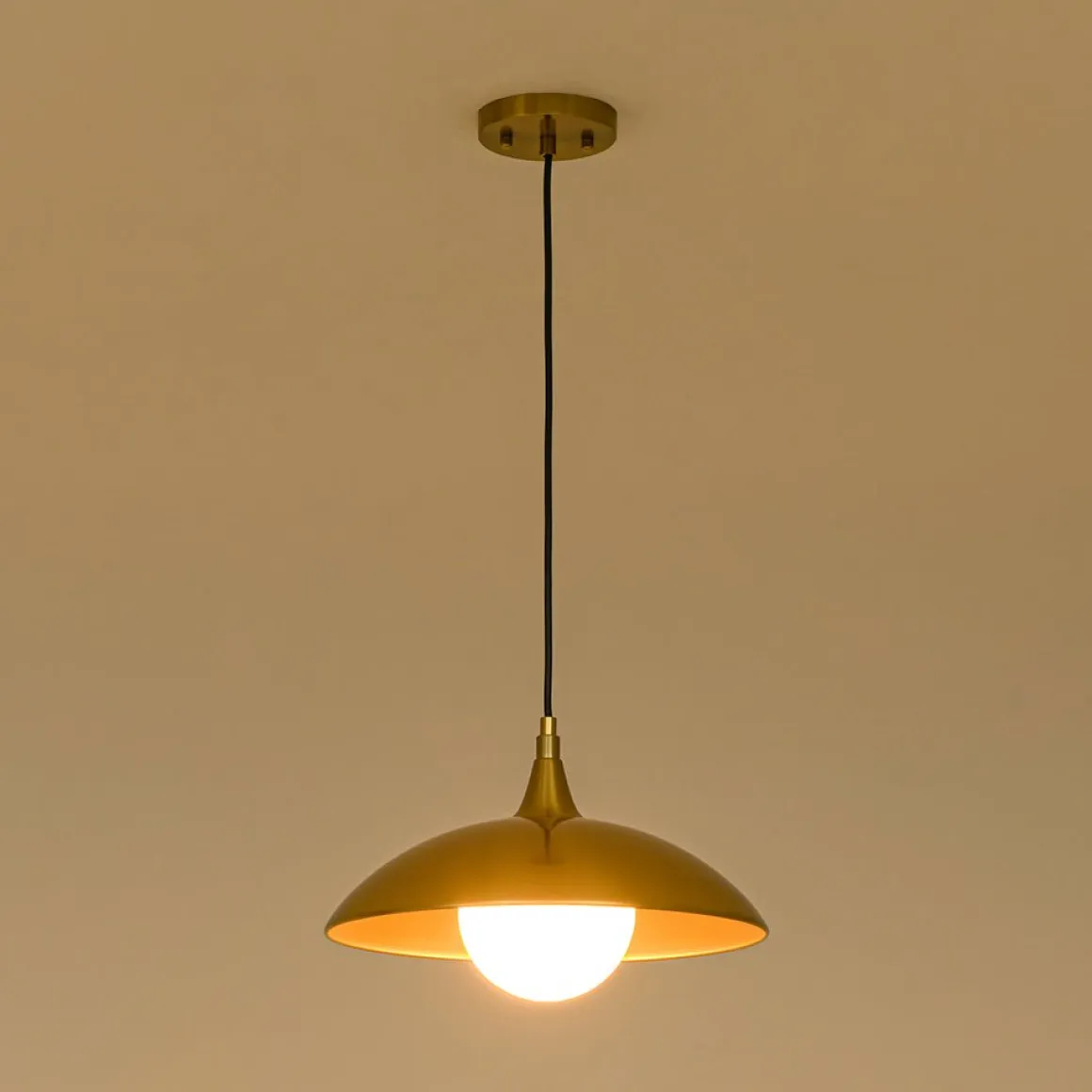 Retro 1-Light Brass Iron Flat Dome Kitchen Pendant