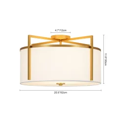 Retro Wide Drum Round Linen Cage Semi Flush Mount