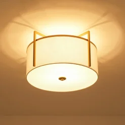 Retro Wide Drum Round Linen Cage Semi Flush Mount