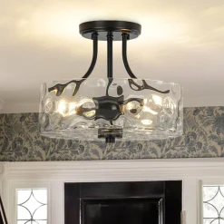 Round Drum Hammered Glass Semi Flush Mount