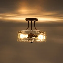 Round Drum Hammered Glass Semi Flush Mount
