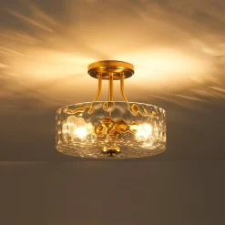 Round Drum Hammered Glass Semi Flush Mount