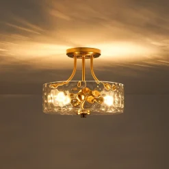 Round Drum Hammered Glass Semi Flush Mount