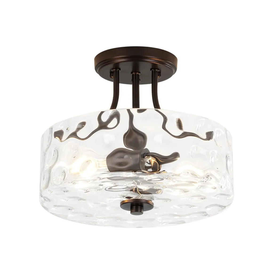 Round Drum Hammered Glass Semi Flush Mount