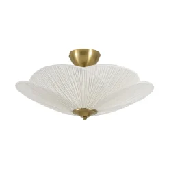 Round Pleated Flower White Fabric Semi Flush Mount