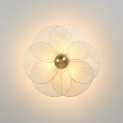Round Pleated Flower White Fabric Semi Flush Mount