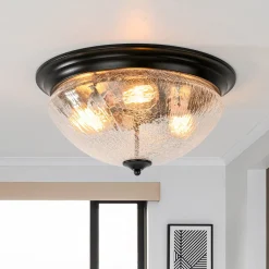Round Textured Crackled Glass Flush Mount Ceiling Light